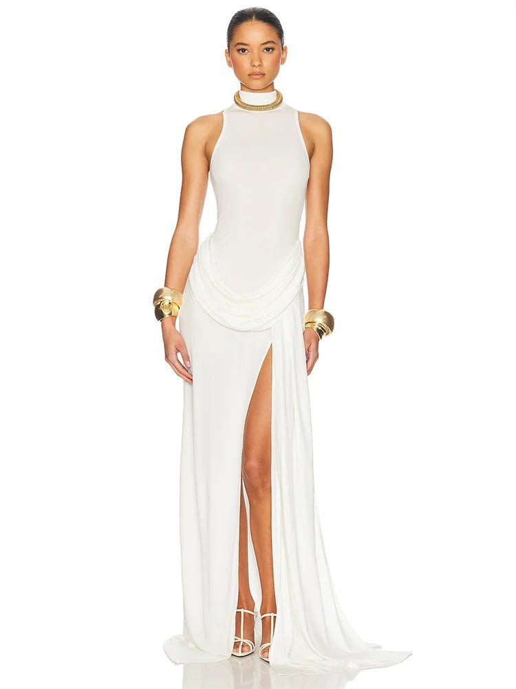 Off - Shoulder Pleated Maxi Dress - HalleBeauty